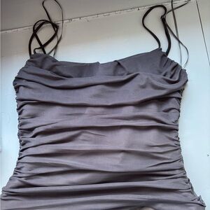 Zara Gray Ruched Camisole with Scoop Neck and Spaghetti Straps
